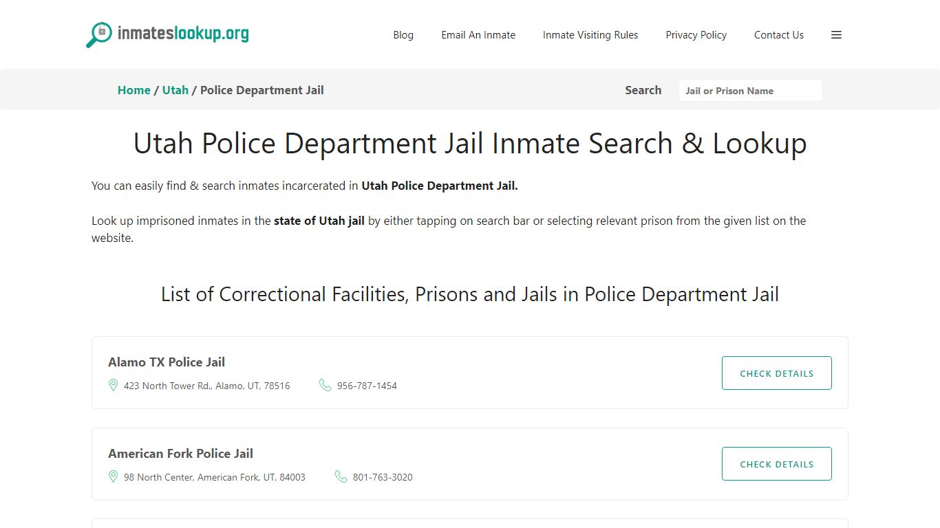 Utah Police Department Jail Inmate Search & Lookup